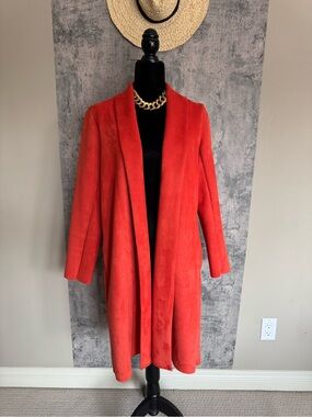 Zara Woman Collection Basic Faux Suede Duster Jacket - size L - Vibrant Orange
